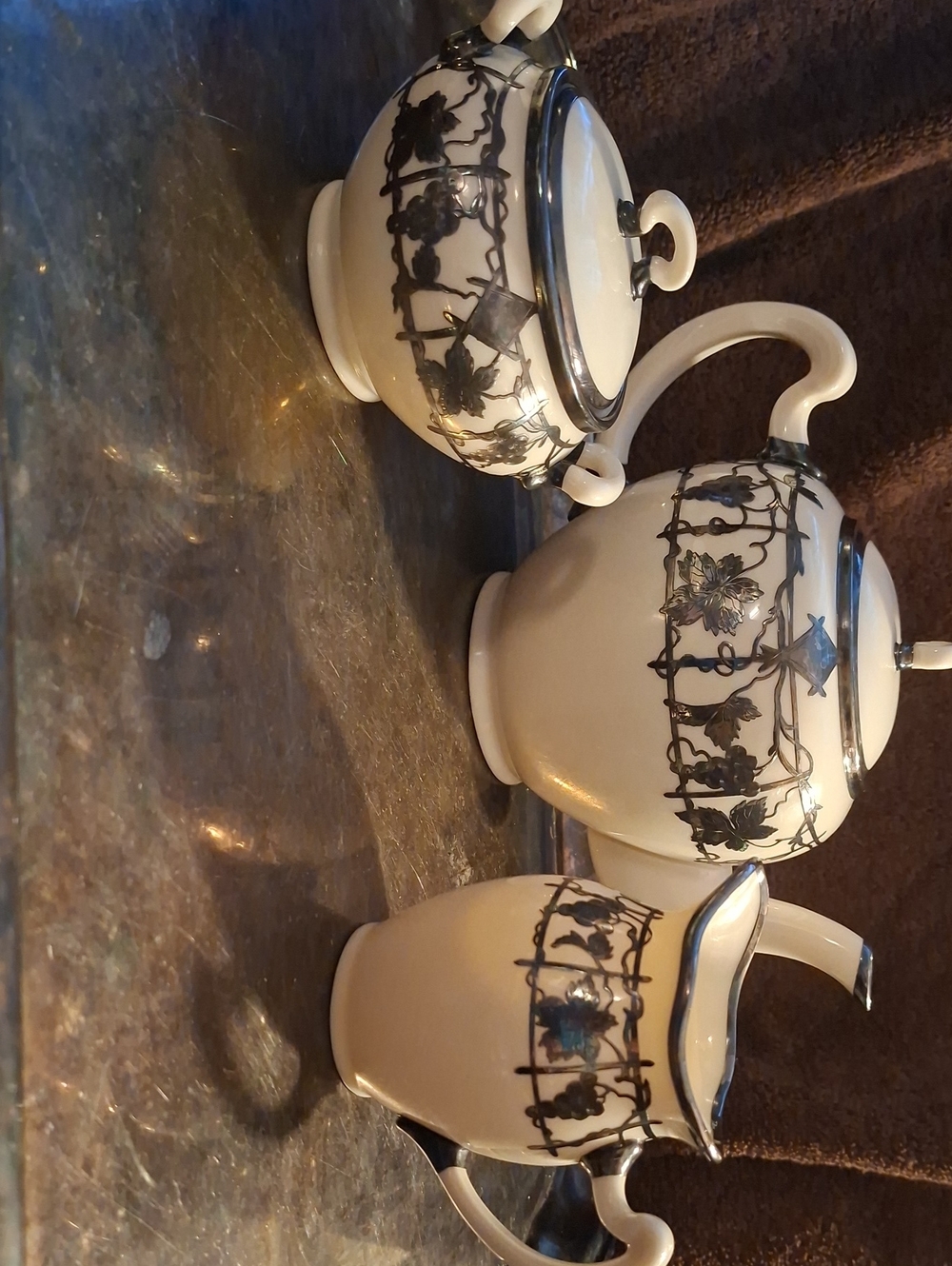 Vintage LENOX Sterling Overlay 3pc Tea Set
